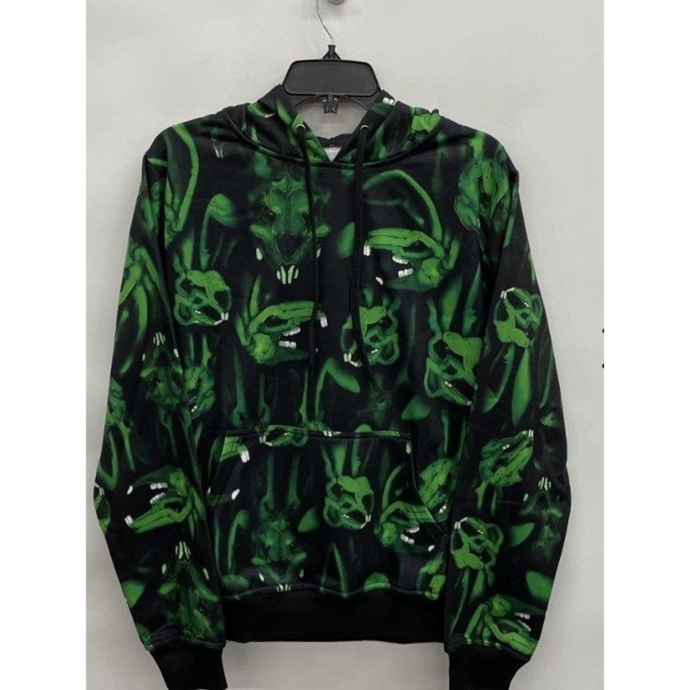 Icy Rabbit Mens Green Black Rabbit Skulls All Over Print Pullover Hoodie Size M